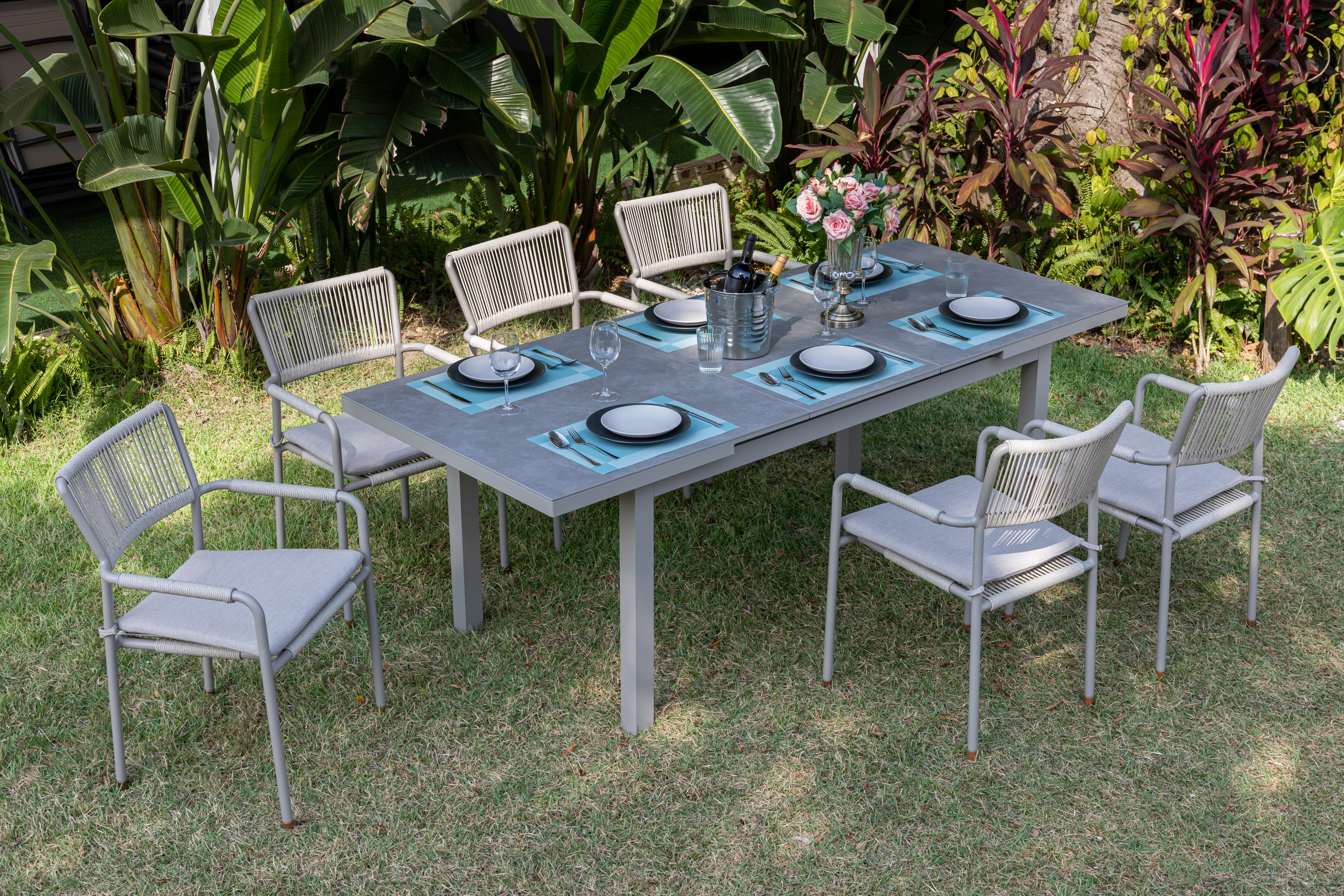 Dining-Set "Madri"  Alu/Rope hell