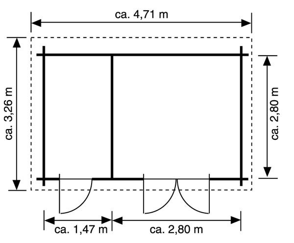 Blockbohlenhaus »Belfi«, 427 x 280 cm Maße
